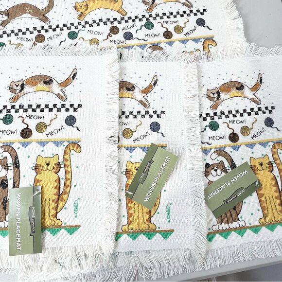VTG B&D Placemats Cats Playing Happy Cats Cottagecore Placemats Set of 5 - Picture 7 of 9